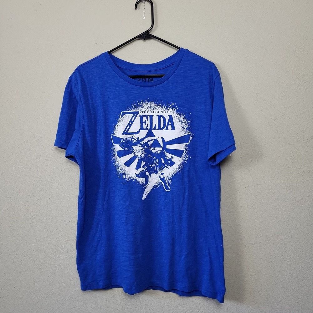 Zelda Men's XL Tears Of The Kingdom Graphic Tee Blue Link‎ Shirt Cotton Blend